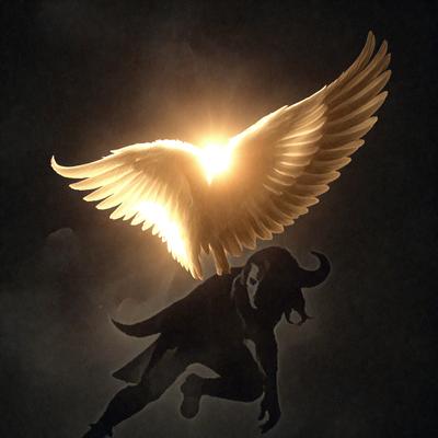 The primary subject of the image is a bird, specifically a white bird with wings spread, flying in the air. The bird is the main focus of the image, and it appears to be in motion. The setting is a dark background, which contrasts with the bird's white color, creating a dramatic effect. The visual style of the image is a combination of photo and digital art, as it captures the bird's movement and the dark background. The colors and mood of the image are predominantly dark, with the